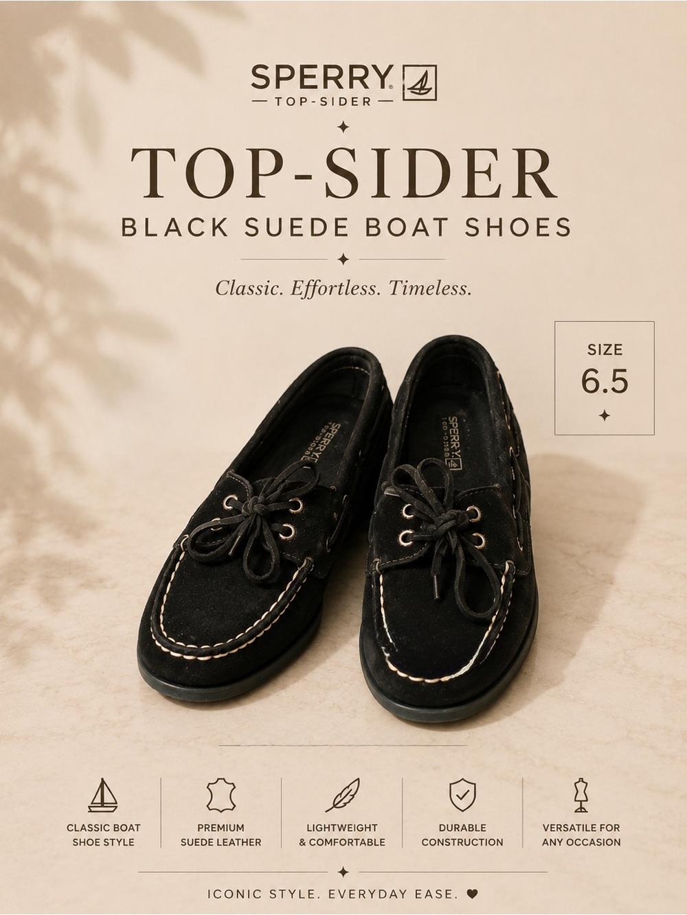 Sperry Black Suede Moccasin-Style Slip-Ons